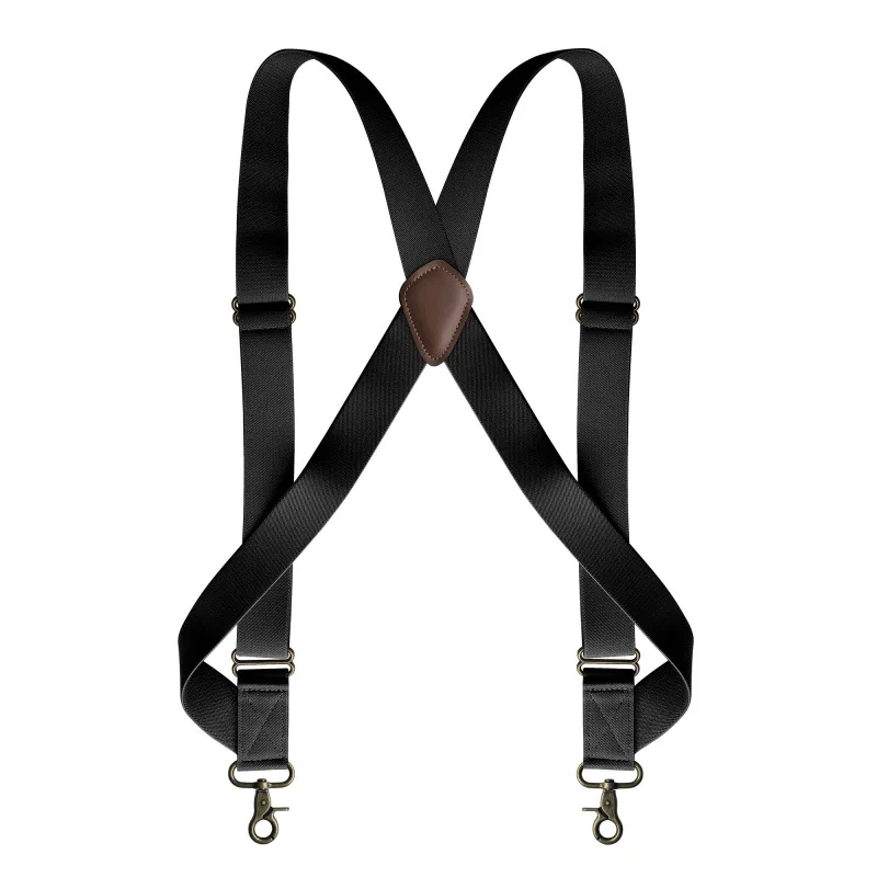 Black Mens Suspenders Adjustable Elastic,Heavy Duty 2 Inch Wide X Back Suspenders with 4 Strong Clips 