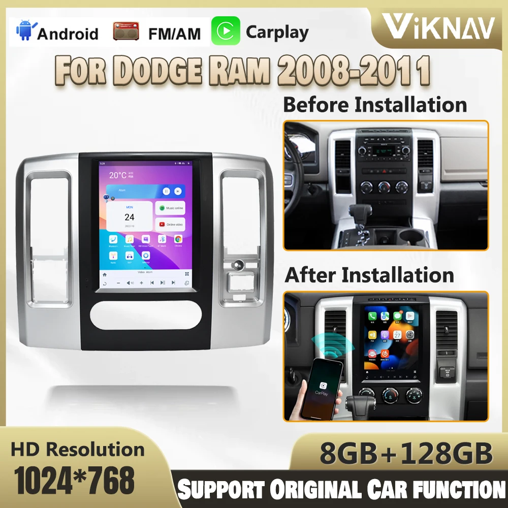

12.1 Inch Android11 Car Radio Tesla Style For Dodge Ram 2008-2011 Stereo Replacement Multimedia Player GPS Navigation Head Unit