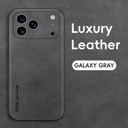 Vintage Luxury Sheepskin Leather Phone Case - Shockproof Soft Back Cover - iPhone 16 Plus (Gray)