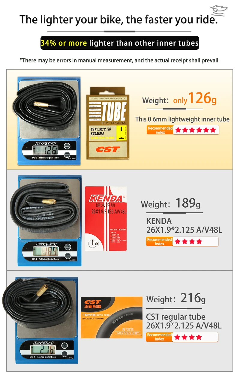 Description Picture 4 of item2PCS CST Bike Ultra-Light Inner Tube 26/27.5/29/700c For MTB Road Bike Tyre Butyl Rubber Competition Grade Bicycle Interior Tire