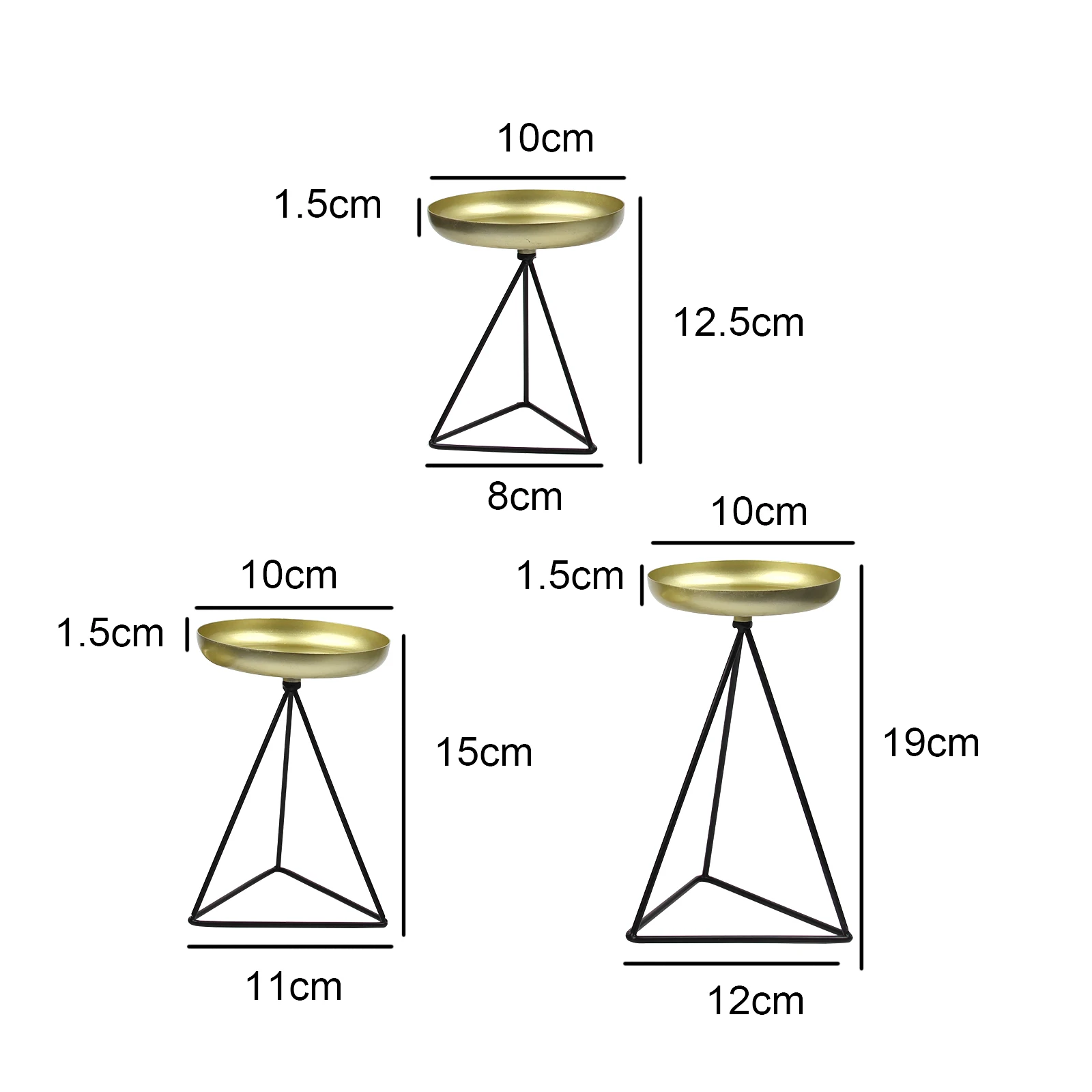 

3pcs Black Gold Iron Triangle Candle Holder Dining Table Cubic Candle Holder Aroma Candle Photography Props