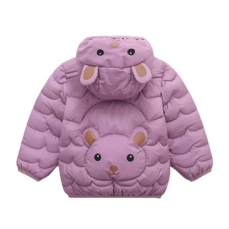 خريف شتاء  سترات دافئة وناعمة للأطفال ملابس خارجية لطيفة على شكل دب للأطفال بأكمام كاملة مع قلنسوة سترة سميكة مبطنة بالقطن معطف أسفل