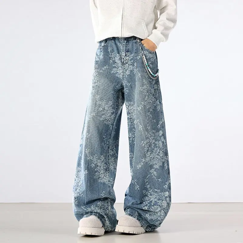 Embroidered Retro Wide-Leg Jeans, Autumn Winter Collection