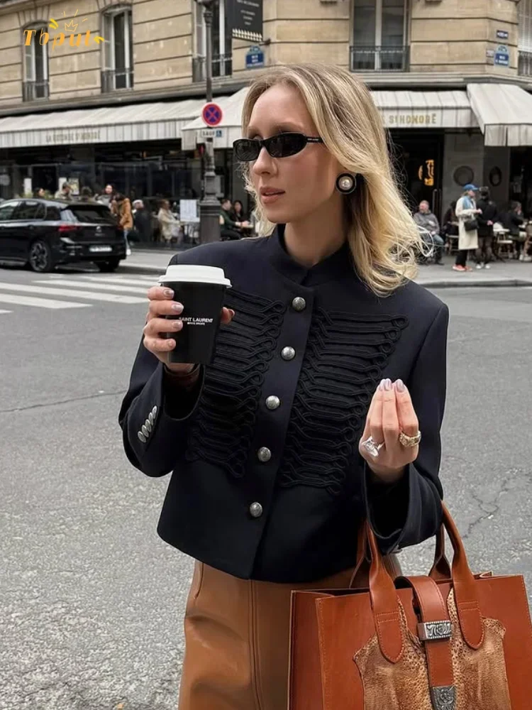 Women Chic Denim Military Jacket Casual Solid Stand Collar Single Breasted Short Coat 2026 New Lady Daily High Street Outerwear