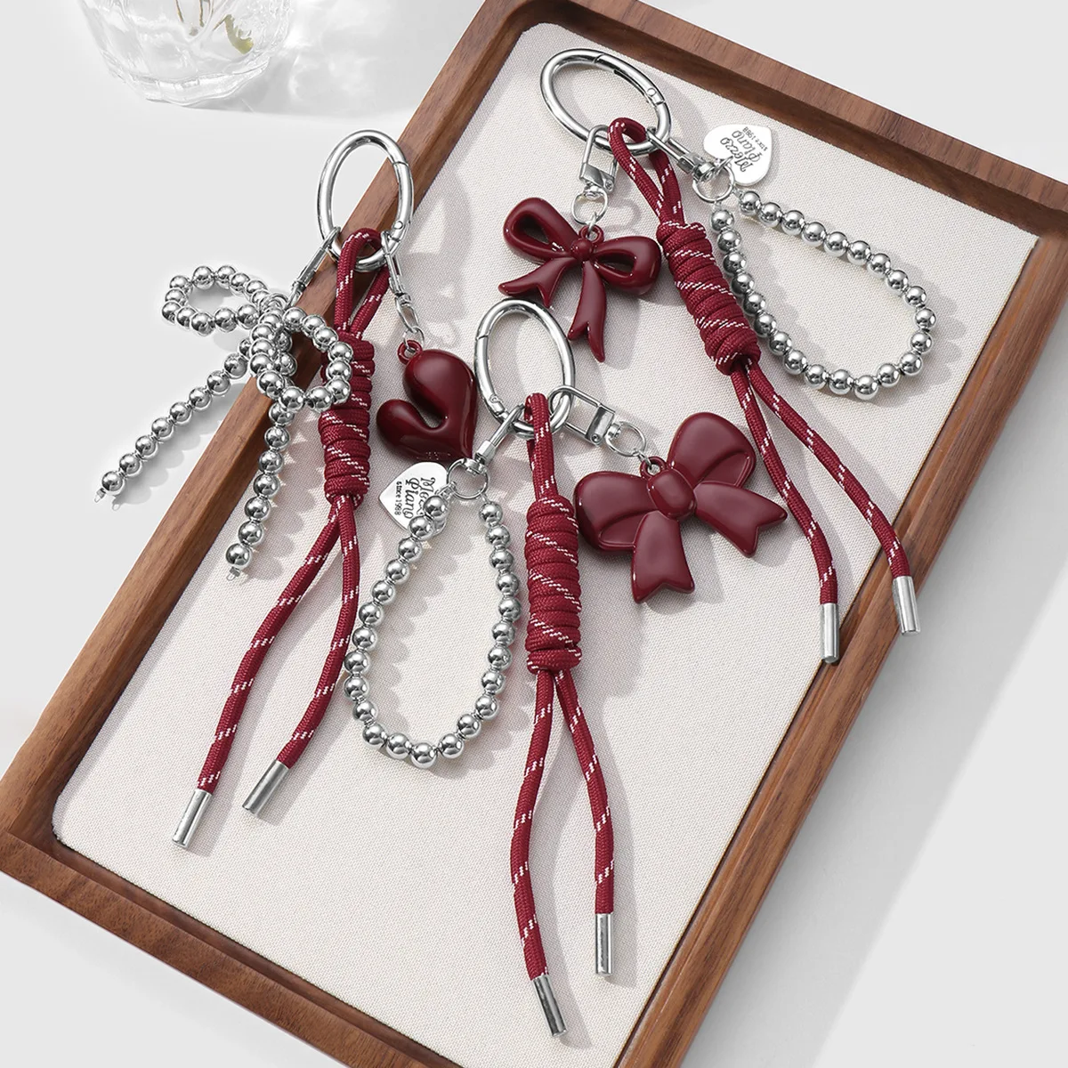 Cute Charm Bag Pendant Heart Angra Red Heart Bag Decor Bow Plush Weaving Rope DIY Bag Hanging Decoration Keychain Phone Ornament