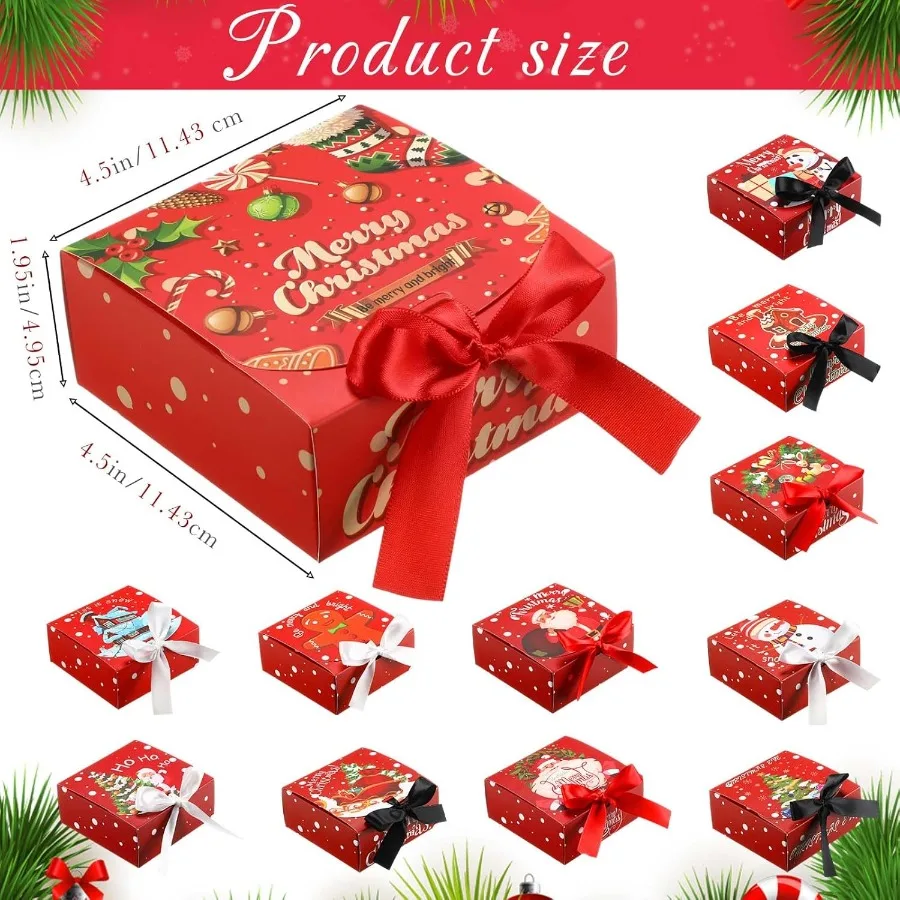60 Pcs Christmas Gift Boxes with Lids Bulk 4.5 x 4.5 x 1.95 Inch Small Christmas Boxes with Bows for Gift Card Chocolate Crafti