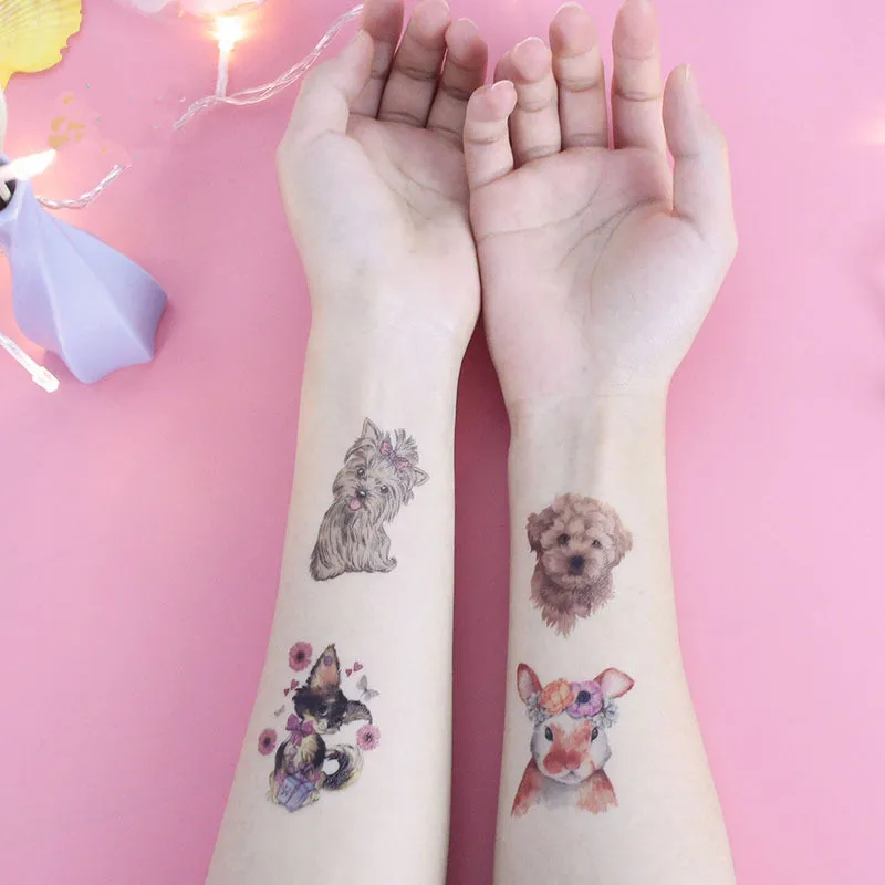 

Cute Cat Dog Temporary Tattoos Kids Waterproof Animal Fake Tatto Stickers Men Women Children Hands Body Art Tatuajes Temporales