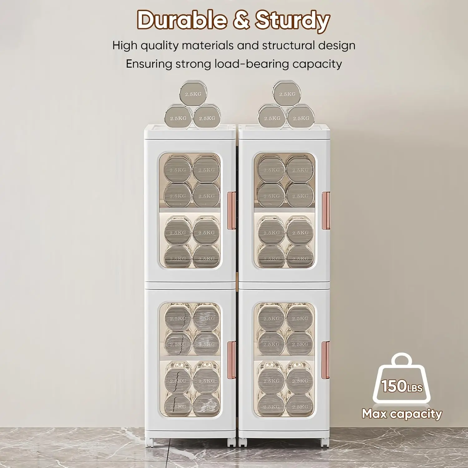 Slim Bathroom Cabinet, 2-Tier Plastic Organizer. Narrow, Stackable with Doors. For Home, Living Room