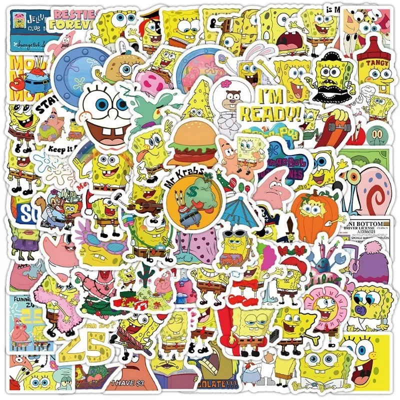 100PCS Cute Cartoon SpongeBob SquarePants Patrick Star Mobile Phone Case Luggage Guitar Cup DIY Decorative Stickers Cartoon Stickers Kawaii Stickers