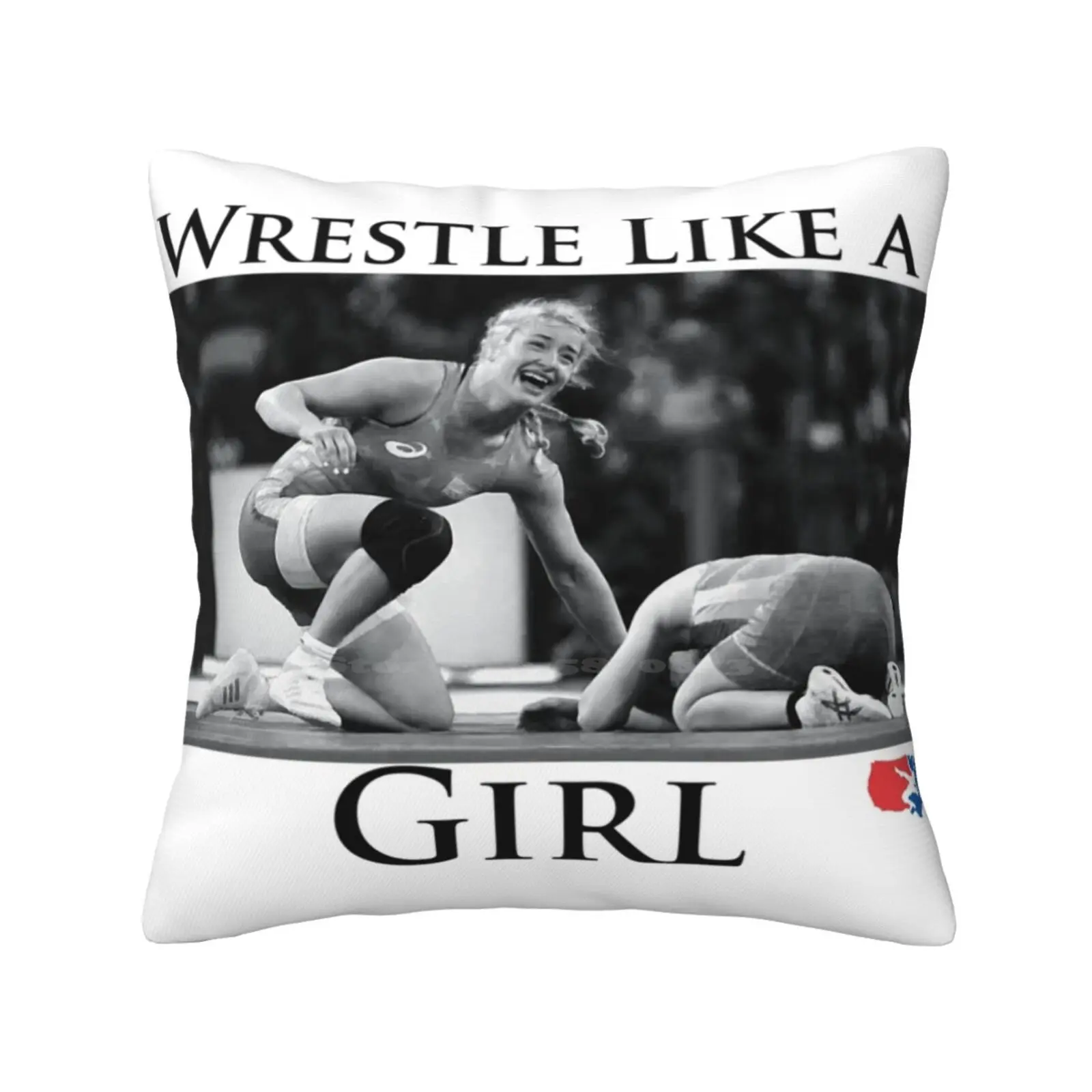 Wrestle Like A Girl Funny Cute Decor Square Federa Usa Wrestling Gold Medal