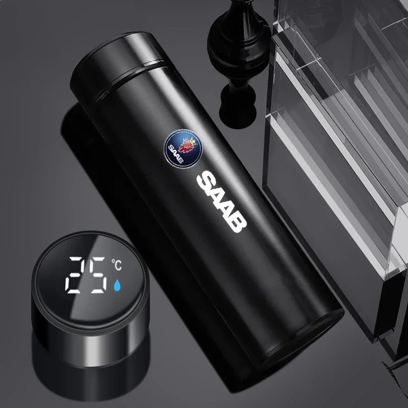 500Ml Portable Car Smart Thermos Bottle Display Della Temperatura Cup Per Saab Scania 9-3 93 9-5 9 3 9000 9 5 Emblem Accessori Per Auto
