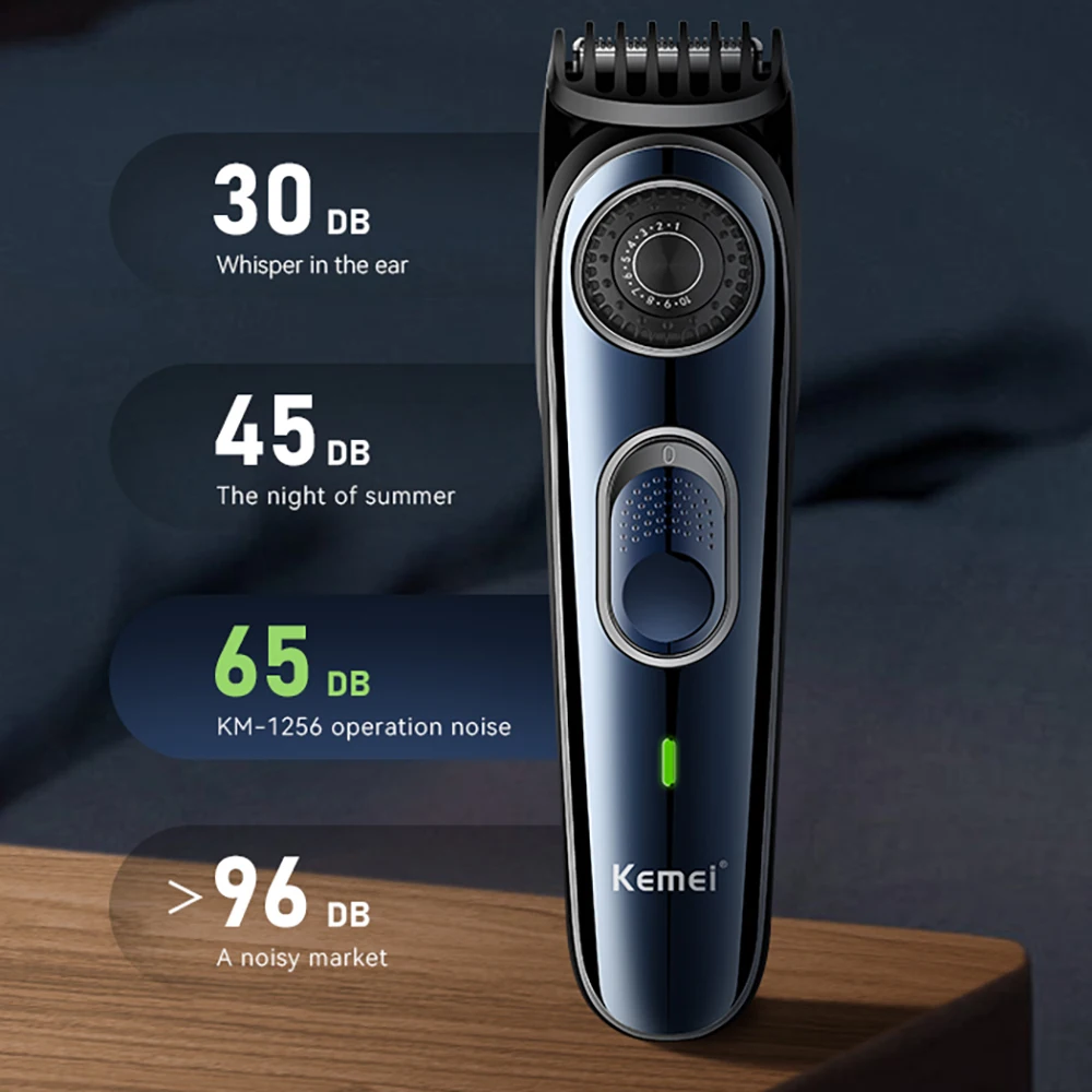 Kemei km-1256 Electric Cordless Professional Hair Clippers High Quality Usb Rechargeable Barber Waterproof Cordless Hair Trimmer