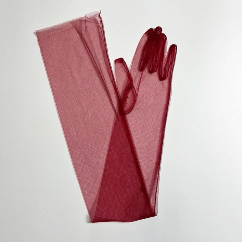 Long Sheer Tulle Wedding Gloves - Ultra Thin Stretchy Full Finger Mittens