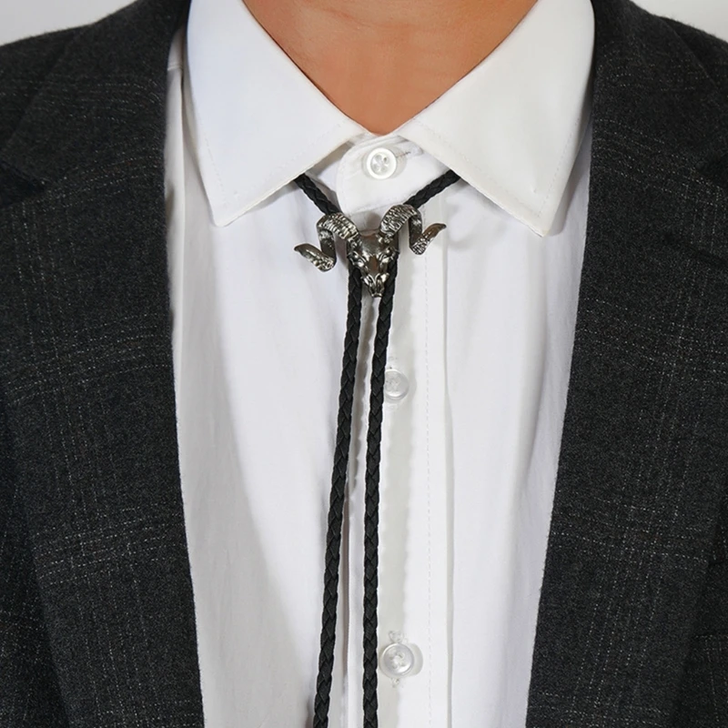 

Western Cowboy Bolo Necktie with Alloy Bull Head Buckle Vintage Tie for Men Drop Shipping