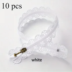 Set of 10 Colorful Nylon Short Lace Zippers for Pocket Bags and Clothing (10pcs white.)