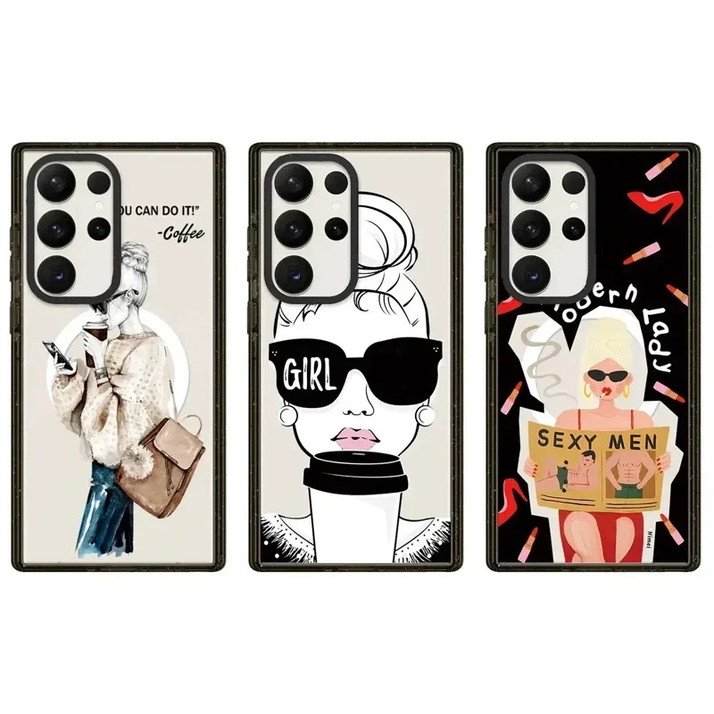 

Sunglasses Girl Acrylic Black Border Protective Case for Samsung Galaxy S22U S23U S24 Ultra Shell with MagSafe