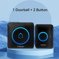 Smart Home Wireless Doorbell - Waterproof with 60 Melodies and Security Chime - EU Plug (1Bell 2Button-Black)