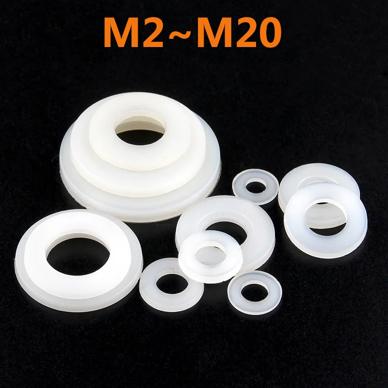 

10-200pcs Nylon Washers M2 M2.5M3 M4M5M6M8 M10-M20 White Plastic Nylon Flat Washer Plane Spacer Insulation Gasket For Screw Bolt