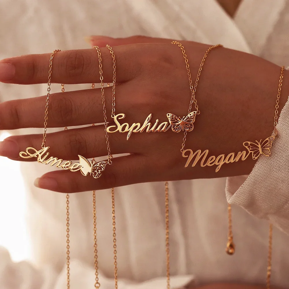 Collane con nome a farfalla personalizzate per le donne catena con ciondolo personalizzata in acciaio inossidabile impermeabile gioielli personalizzati regalo di compleanno