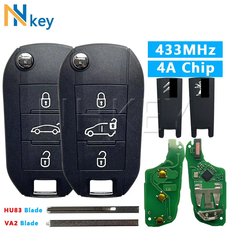 KEYYOU Llave De Control Remoto Para Coche, Mando A Distancia Para Peugeot 208, 2008, 301, 308