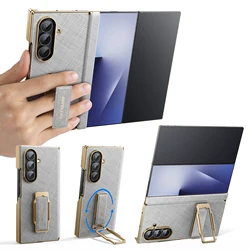 Leather Phone Case with 360° Rotatable Strap Stand and Easy One - Handed Grip for Samsung Galaxy Z TriFold (Silver)