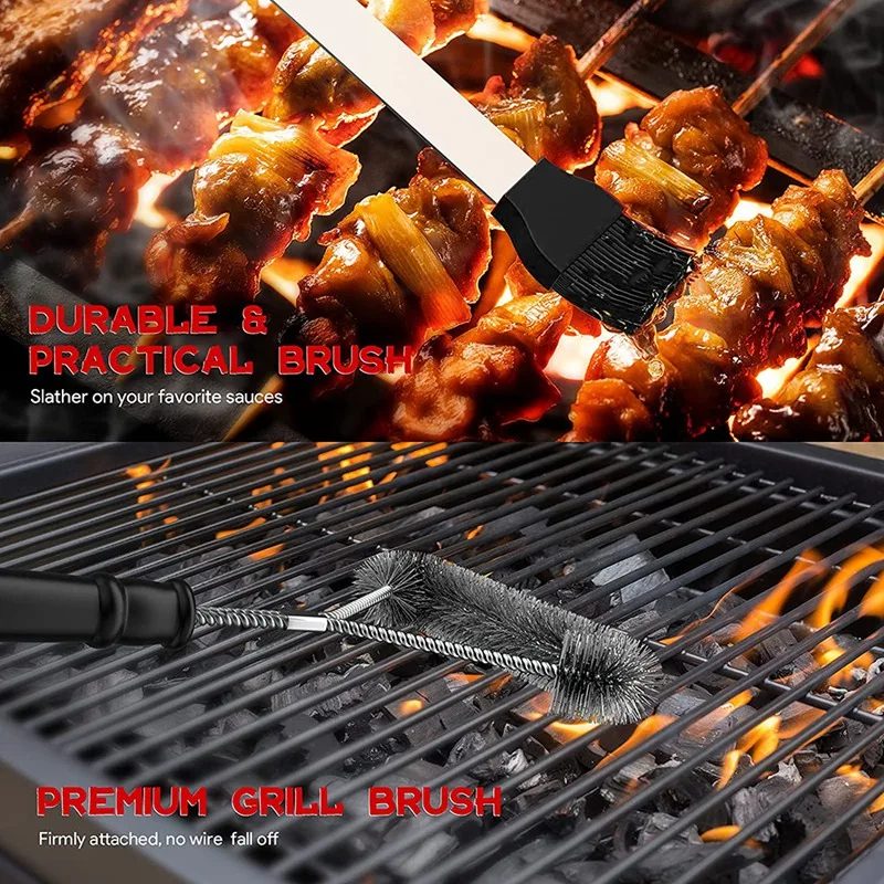 Kit d'outils de cuisson pour barbecue en acier inoxydable, 20