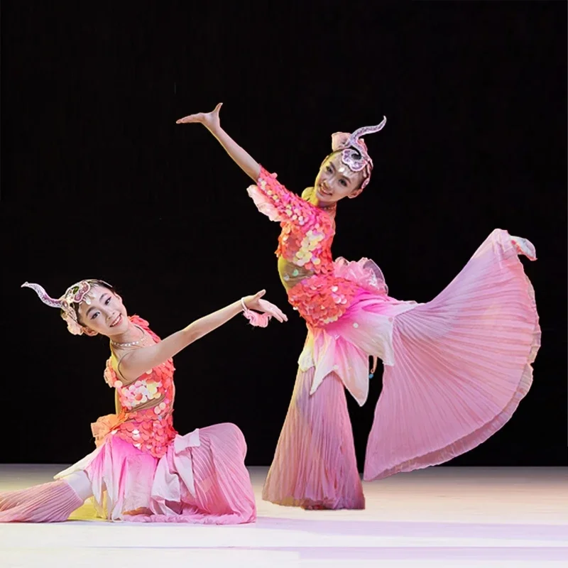 New Children' Dai Classical Belly Dance Fish Leaping Dance Dress Fish Singing Mermaid Sparkling Performance Costume Pants Skirt