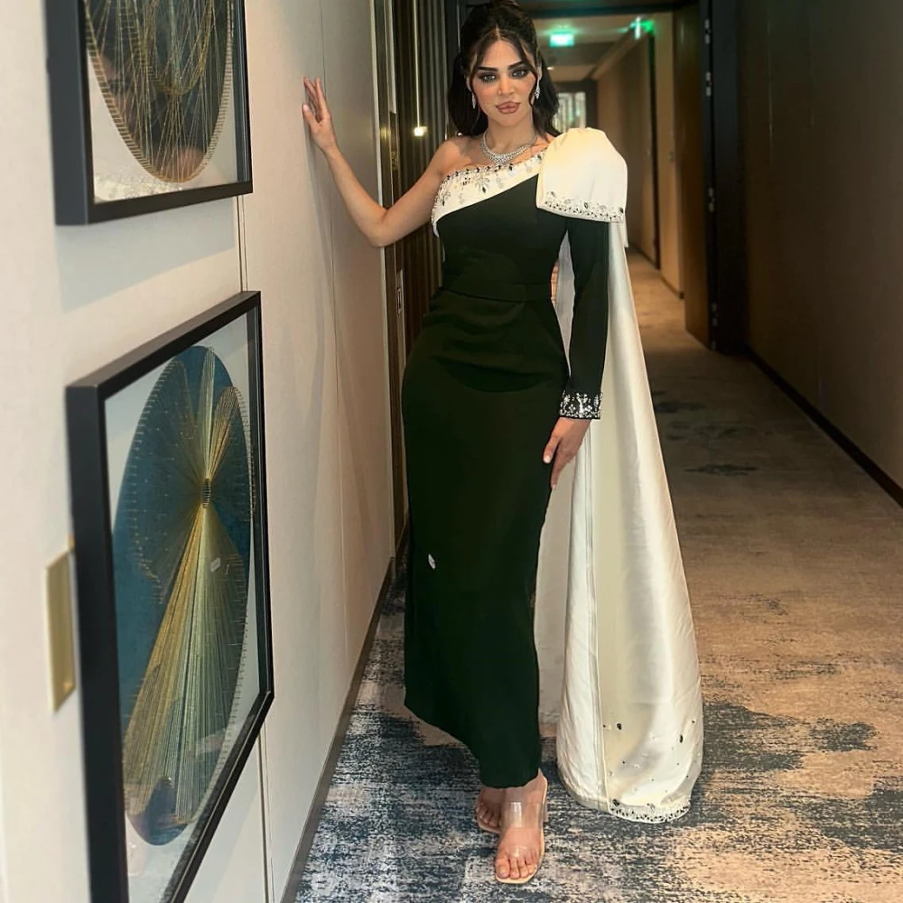 

Carolina One-Shoulder Evening Dresses Women Saudi Arabia Black Beading Floor Length Wedding Guest Elegant Formal Party Gowns