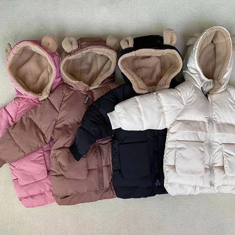 

2022 Winter Children's Clothing For Girls Down Jacket Casual Zipper Hooded Coats Short Thick Lambswool Warm Kid's Outerwear 5Y