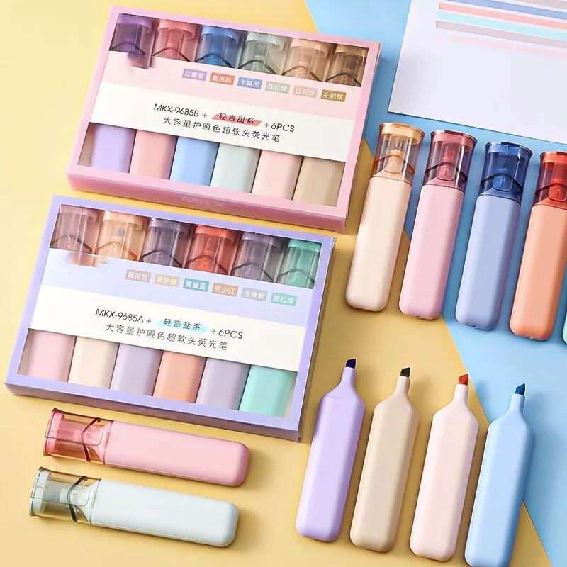 Highlighter Pen Highlighter Marker Soft Tip Double Head 6 Pcs/Set