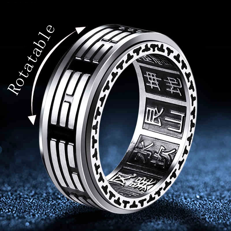 Men vintage Chinese Tai Chi Kung Fu Taoist fidget spinner ring Rotatable anxiety ring finger ring ring set adjustable rings fidget spinner ring