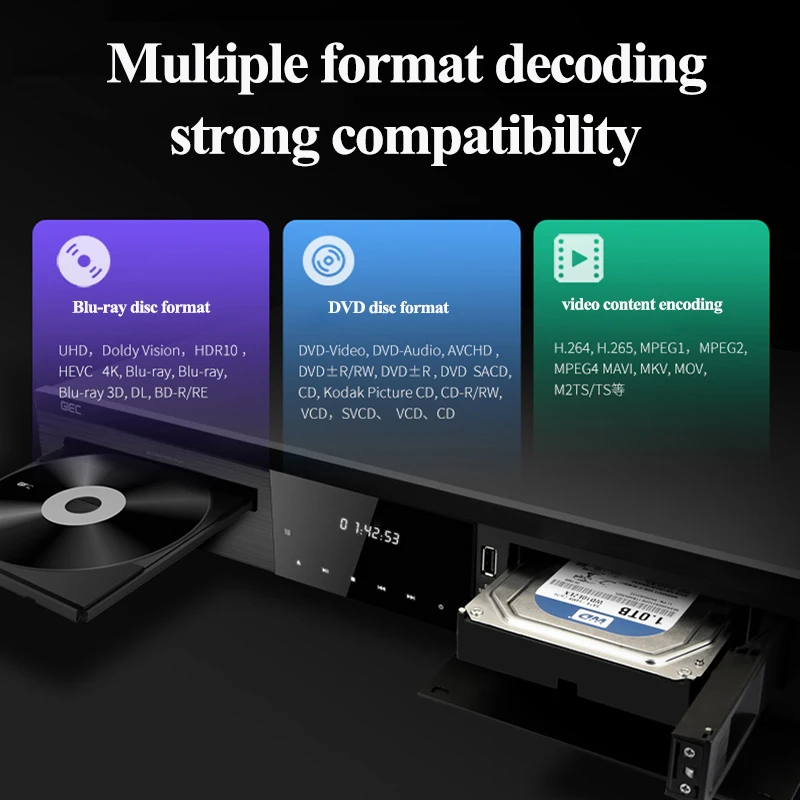 GIEC G5800 4K UHD Blu-ray player DVD player HD hard disk for home With hard disk compartment DTS decoding 12bits color