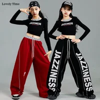 Girls K-pop Crop Top Cool Letters Sport Joggers Pants Girl Group Clothes Sets Children Hip Hop Streetwear Kids  Jazz Costumes 2