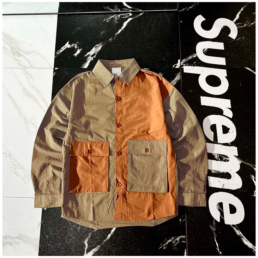 

2023 Summer High-end 1:1 Heavy-duty Dual-color Patchwork Work Shirt with Embroidered Logo, Made of High-quality Cotton Men’s