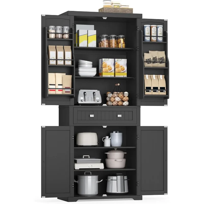 Pantry Cabinet, 71.7-Inch High Freestanding Tall Cupboard Storage Cabinet with a Drawer, 2 Cabinets, 4 Adjustable Shelves