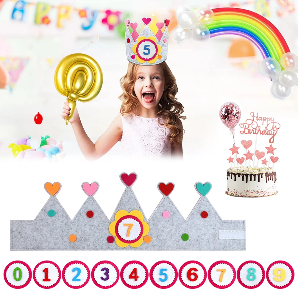 Birthday crown Felt Durable Creative Interchangeable Numbers Adjustable Size for Girls Boys Birthday Party Decor