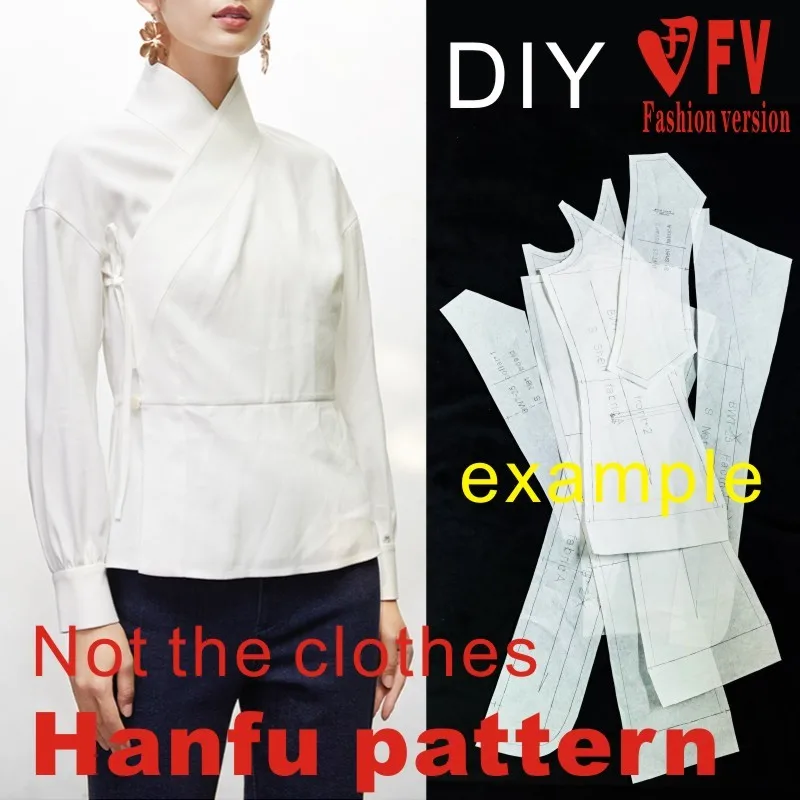Clothing DIY pattern women's clothing cross-collar Hanfu shirt 1:1 making sewing diagram BHF-011