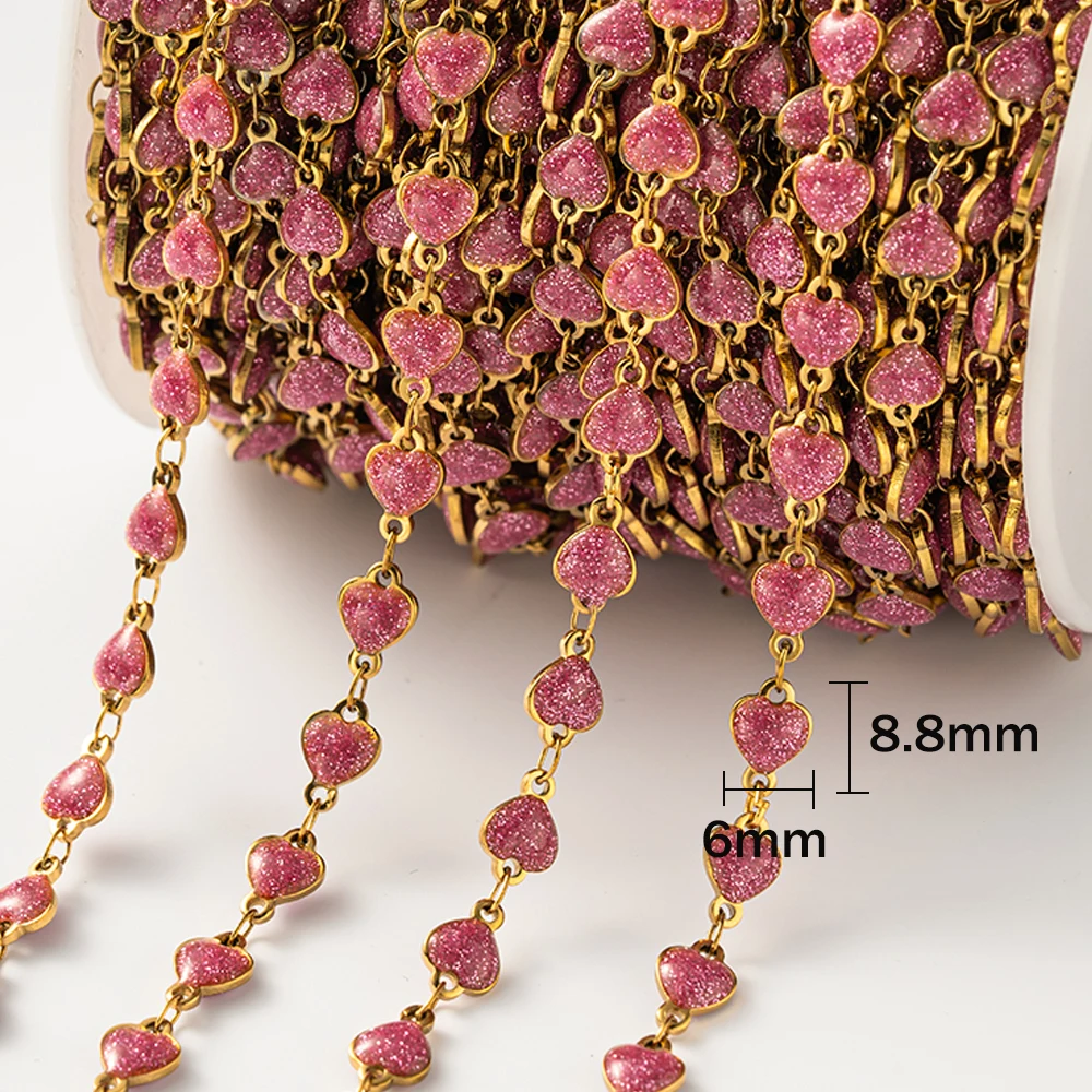 1 Meter vergoldeter Edelstahl, glänzende Emaille-Herz-Augen-Gliederkette für DIY-Frauen-Männer-Choker-Armband, Fußkettchen, Schmuckherstellung – Detail 8