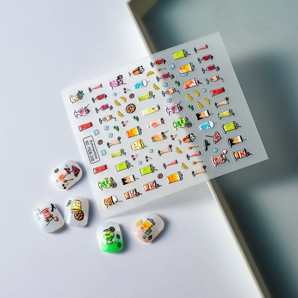 Soft Drinking Summer Time 5D Nail Sticker Manicure Decoration Nail Wraps Designs Slide 2