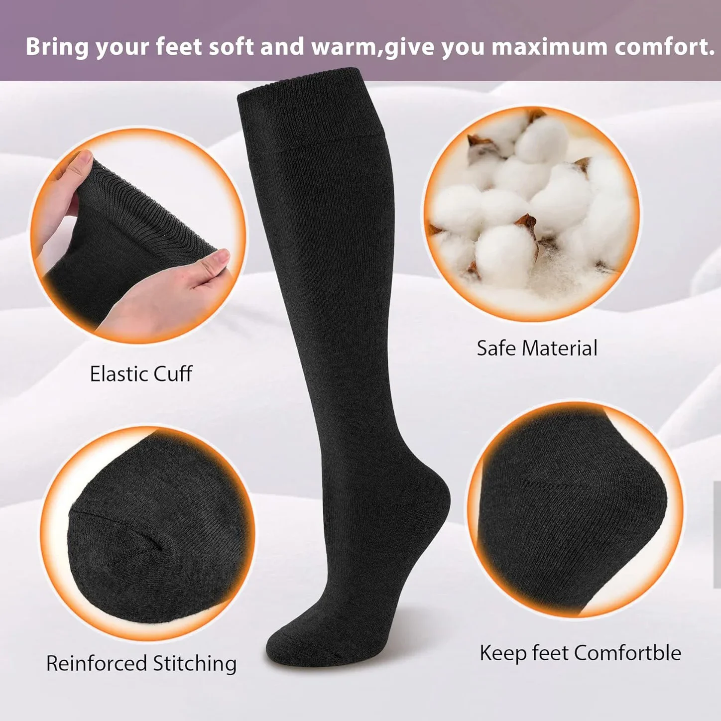 Fleece 2 Pairs Warm Knee High Socks Women Thermal Cotton Socks Hiking Work Winter Gifts Cotton Socks