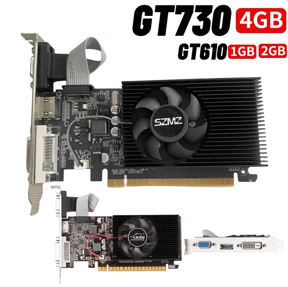 Scheda Grafica GT730 2GB GDDR3 64 Bit: GPU Low Profile Per PC, VGA DVI HDMI, Ventola Di Raffreddamento, PCIe 2.0 - 4
