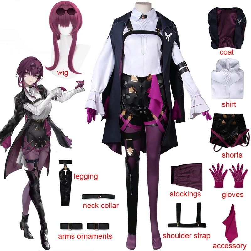 

Honkai Star Rail Kafka Cosplay Costume Wig Woman Girls Combat Uniform Halloween Party Role Play Clothing Set Gloves Stockings
