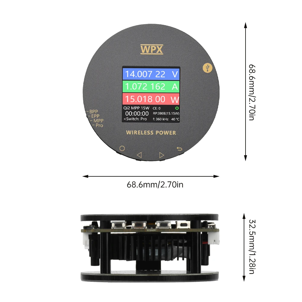 Kabelloser Ladegerät-Tester, Schnelllade-Detektor, 1,54 Zoll HD-Bildschirm, magnetisches Qi2-Testmodul, 50W mit Protokolltestkurve, OTA – Detail 2