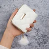 ISKYBOB Women Short Wallets Fashion Diamond Grid Fur Ball PU Leather Card Holder Female Small Coin Purses Zipper Money Bag 3