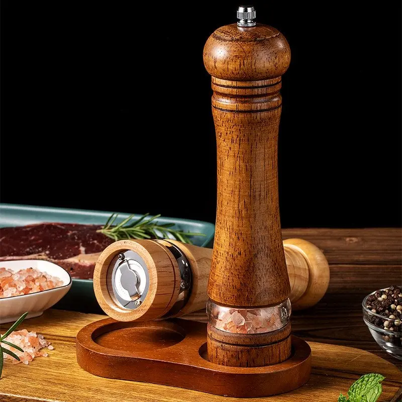 Manual Salt Pepper Grinder Rubber Wood Pepper Mill Spice Salt Grinder With Windows 6/8 inch