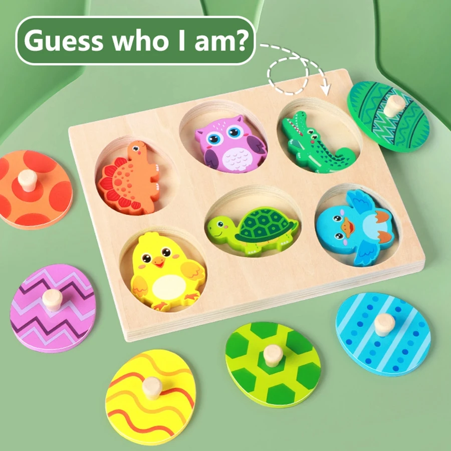 Animals Matching EggsLayer Wooden Peg Puzzles Sorting Matching Montessori Early Educational Learning Shape Toys Toddlers