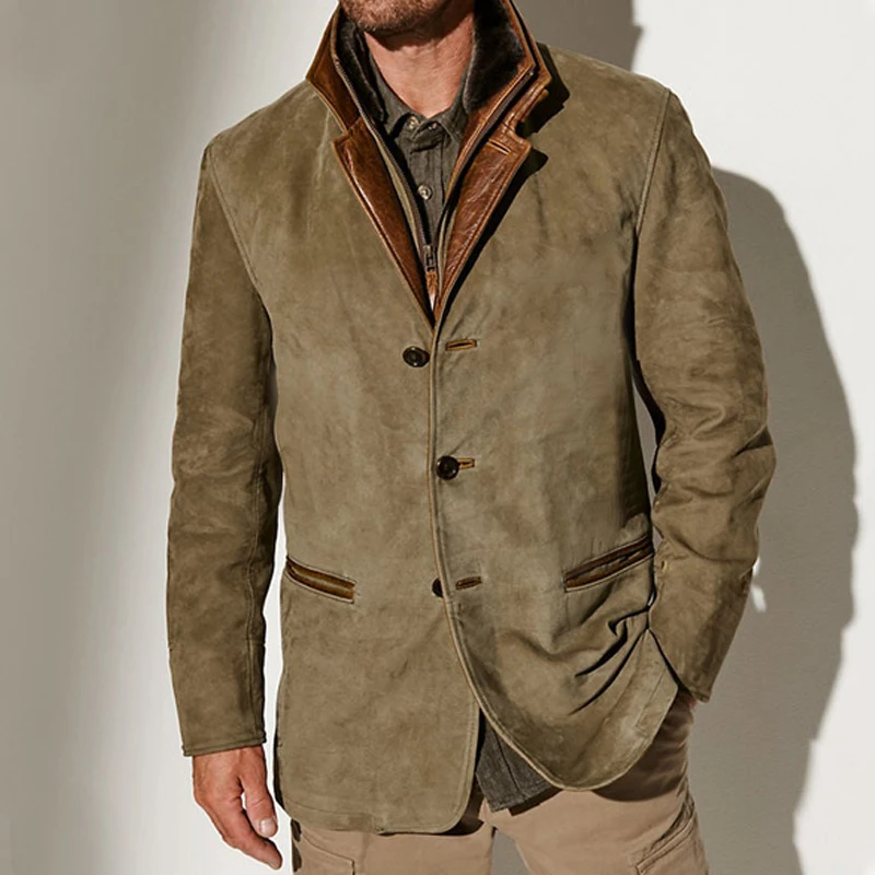 

Vintage Turndown Collar Cargo Jackets For Men Clothing Autumn Winter Classic Patchwork Button-up Slim Jacket Coat Mens Outerwear