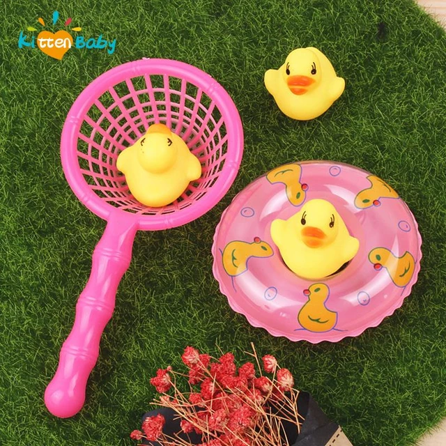 New 5Pcs/Set Kids Floating Bath Toys Mini Swimming Rings Rubber Yellow  Ducks Fishing Net Washing Swimming Toddler Toys Water Fun - AliExpress