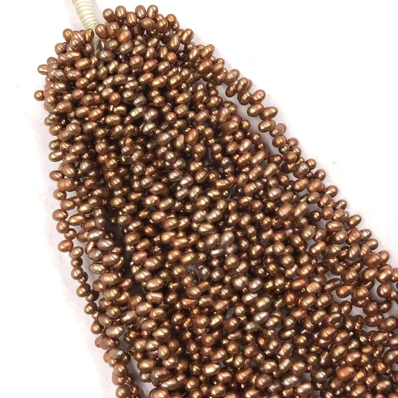 

ELEISPL JEWELRY 14 Strands 4-5mm Coffee Color Freshwater Cultured Potato Pearl Strings #497-2