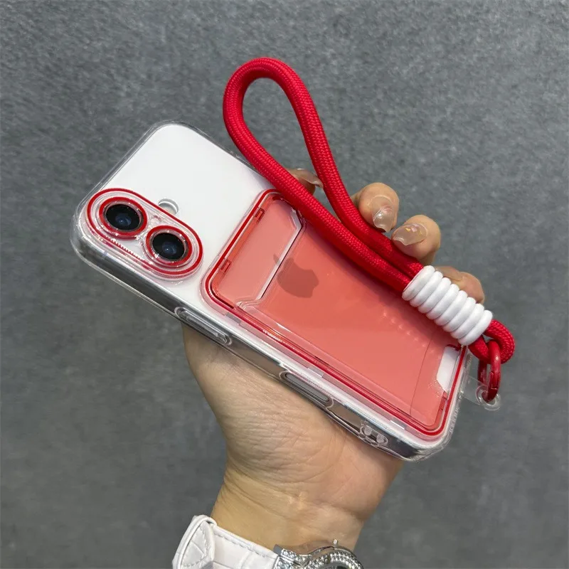 Dual-Color Soft Clear Case with Card Holder and Wrist Strap